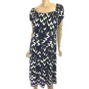 Tiana B. Size 3X Dress Black/Purple/White Short Sleeve Square Neck Poly/Spandex